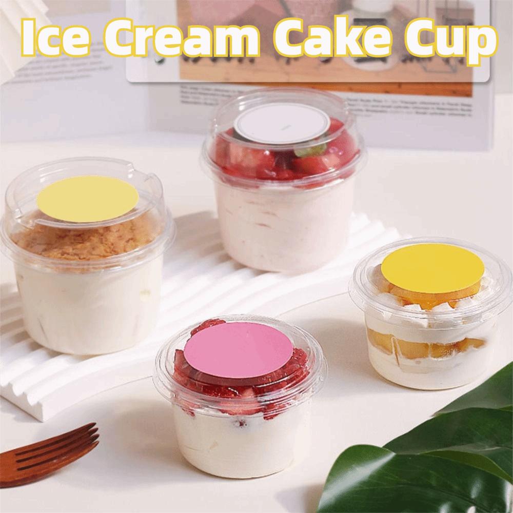 50 Stück 150/250ml Dessertbecher Schüsselbehälter Runde Form Dessertbecher mit Deckel Dessertwerkzeuge