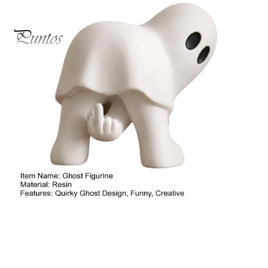 Funny Gesture Ghost Decor Halloween Figurine with Middle Finger, Cute Statue, Matte White Sculptures Spooky Resin Humor Desk for Party Home
