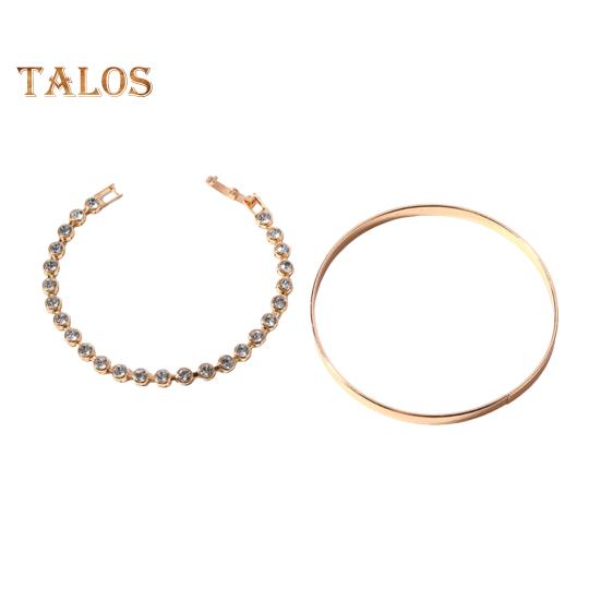 

2 шт./комплект женский браслет комплект горный хрусталь декор блестящий гальванизированный сплав повседневный свидание вечеринка браслет дамские запястье ювелирные изделия золотистый