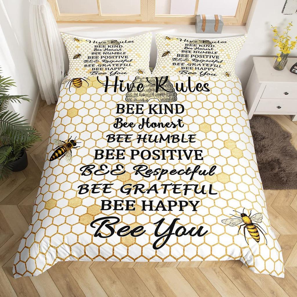 Bee Pattern Quilt Cover Three-Piece Bedding Set Bedroom Dormitory Bedding Decoration