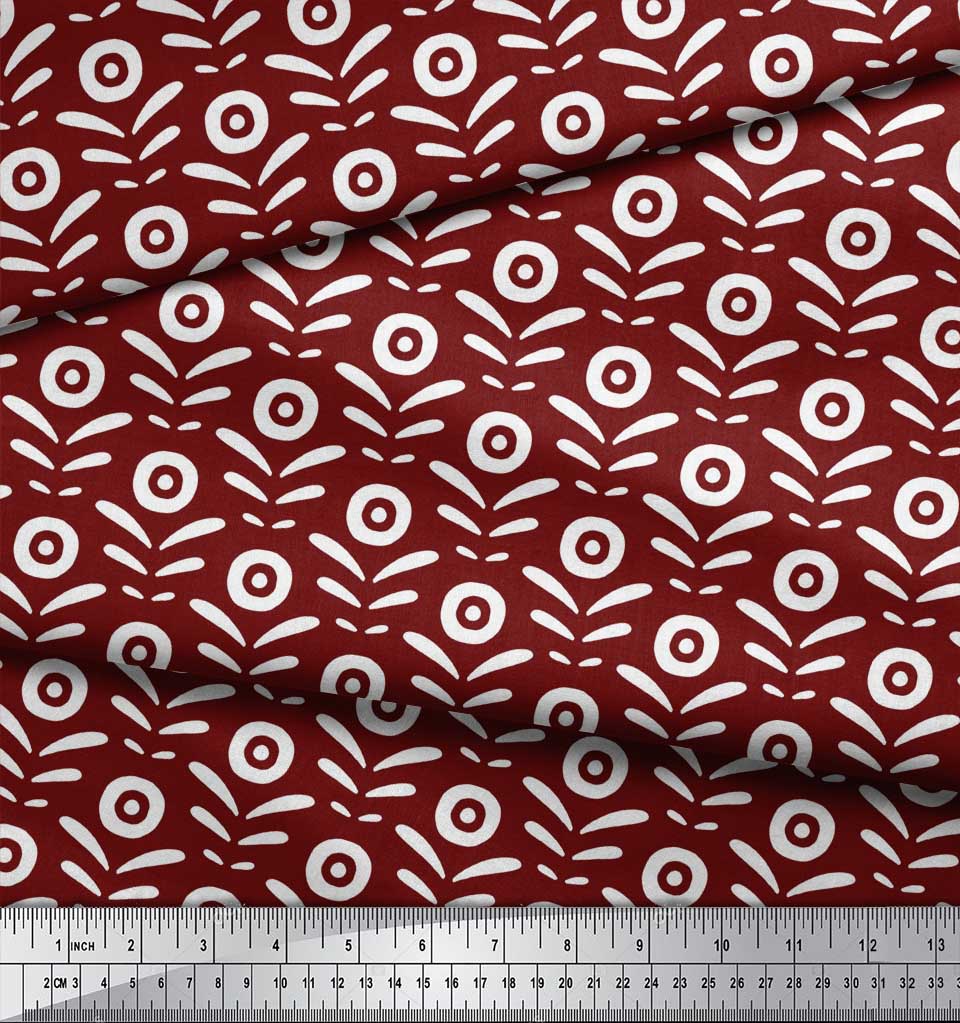 Soimoi Red Japan Crepe Satin Fabric Geometric Floral Print Sewing Fabric Metre 42 Inch