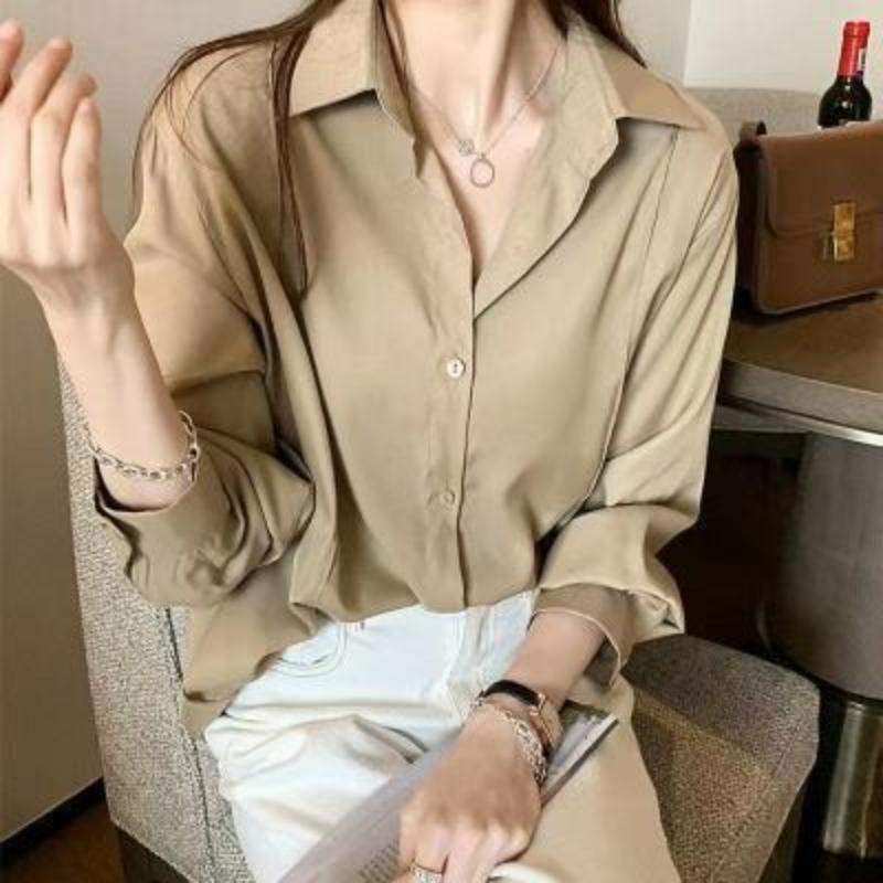 

White Shirt Women s Spring and Autumn Models, All-match Design, Niche Tops, Light Mature, Long-sleeved Bottoming, Layered Shirt Jacket 4XL хакі