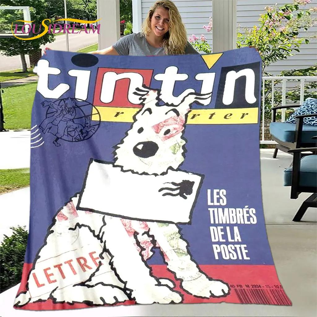 Avventure di Tintin Cartone Animato Morbida Coperta di Peluche, Coperta in Flanella Coperta da Divano per Soggiorno Camera da Letto Letto Divano Coperta da Picnic bambini