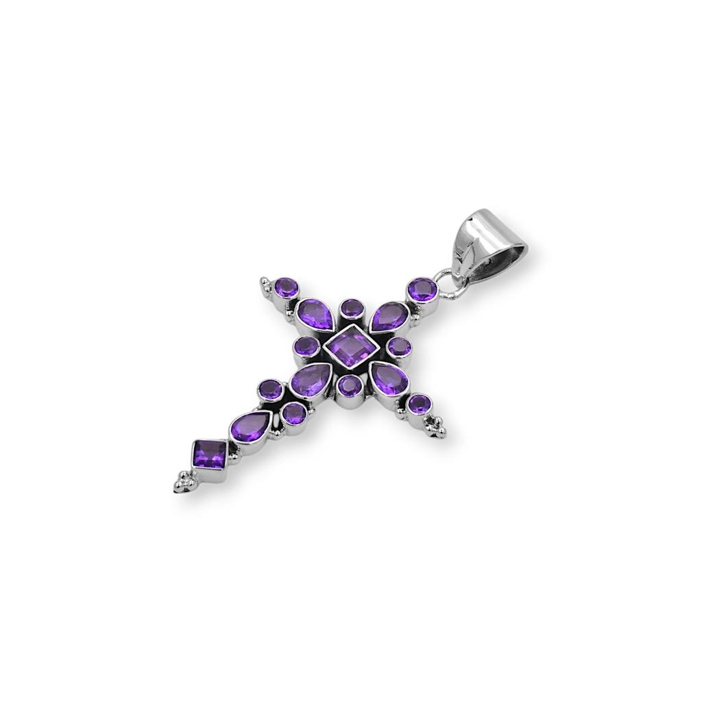 Ciondolo a Croce con Pietre Multiple: Ciondolo Spirituale in Argento Sterling 925
