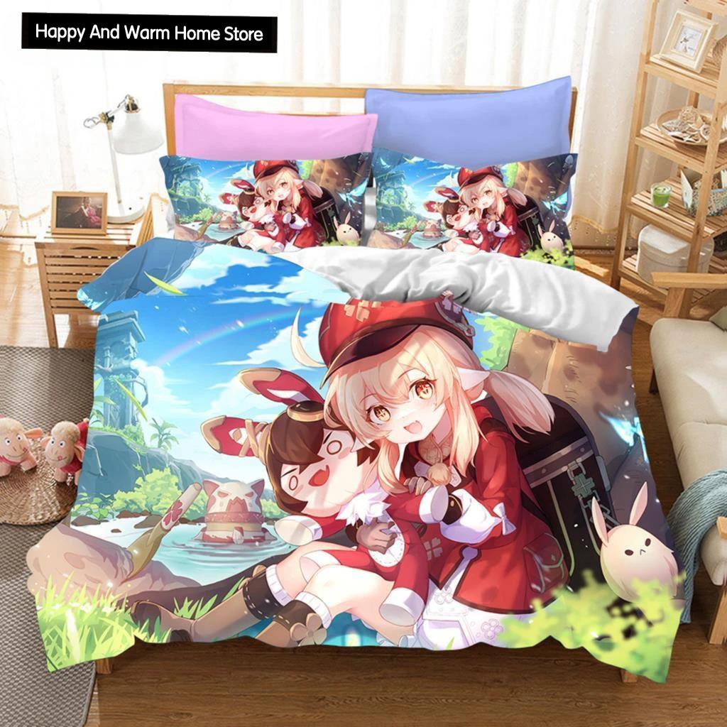 3D Game Genshin Impact Bedding Sets Keqing Xiao Duvet Cover Set 2_3 Pieces Boys Adults Single Full Queen King Size Bed Linen