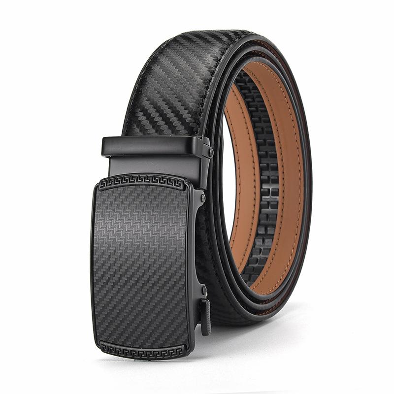 Leather Mens Ratchet Belt with Automatic Buckle Adjustable  Belt