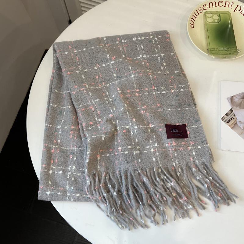 White Plaid Scarf, Women's Winter High-end Sense Versatile Scarf, Student Japanese Color Dot Shawl, Warm and Thickened Outside
