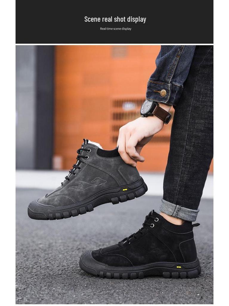 Cizme de zăpadă pentru bărbați, căptușite cu lână, antiderapante, cu talpă groasă și dură pentru utilizare în exterior