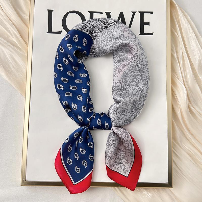 Lune Printing Silk Scarf Hijab Women 70*70Cm Luxury Design Square Scarf Girl Ribbon Hairband Neckerchief Foulard Hair Band