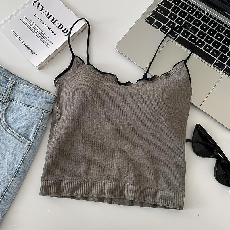 

Sweet and Spicy Ruffled Vest Small Camisole With Chest Pad Summer Short Slim Base Layer Beautiful Back Bandeau Top For Women S