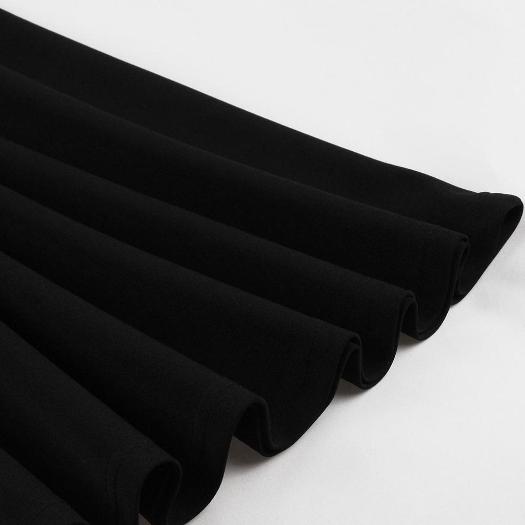 Women’s Swing Dress Mesh Shoulder Long Flare Sleeve Vintage Midi Dresses Holiday Party Casual Wear Black Burgundy