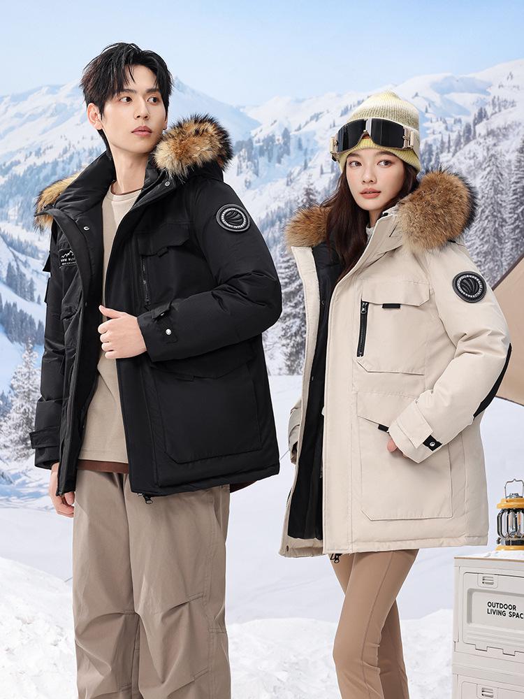 Unisex Mid-Length Thickened Goose Down Ski Parka