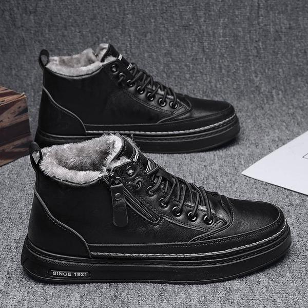 Men's Casual Trendy Shoes Warm Shoes Men's Winter Warm Ankle Boots Men's Fleece High-top Cotton Shoes Male Leather Shoes