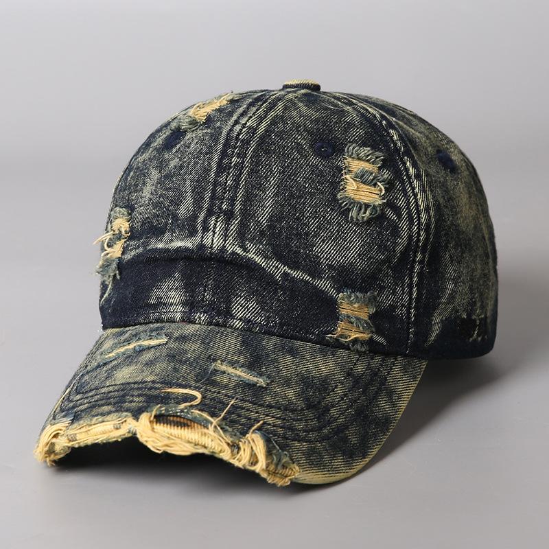Washed Old Denim Cap, Ripped Soft Top Baseball Cap, Men's and Women's Street Visors