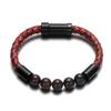 Titanium Steel Man Chakra Jewelry Wholesale Stainless Steel Men's Black Leather Volcanic Beaded Braclets Stone Leather Bracelets