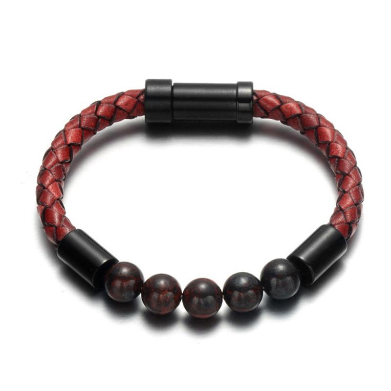 Titanium Steel Man Chakra Jewelry Wholesale Stainless Steel Men's Black Leather Volcanic Beaded Braclets Stone Leather Bracelets