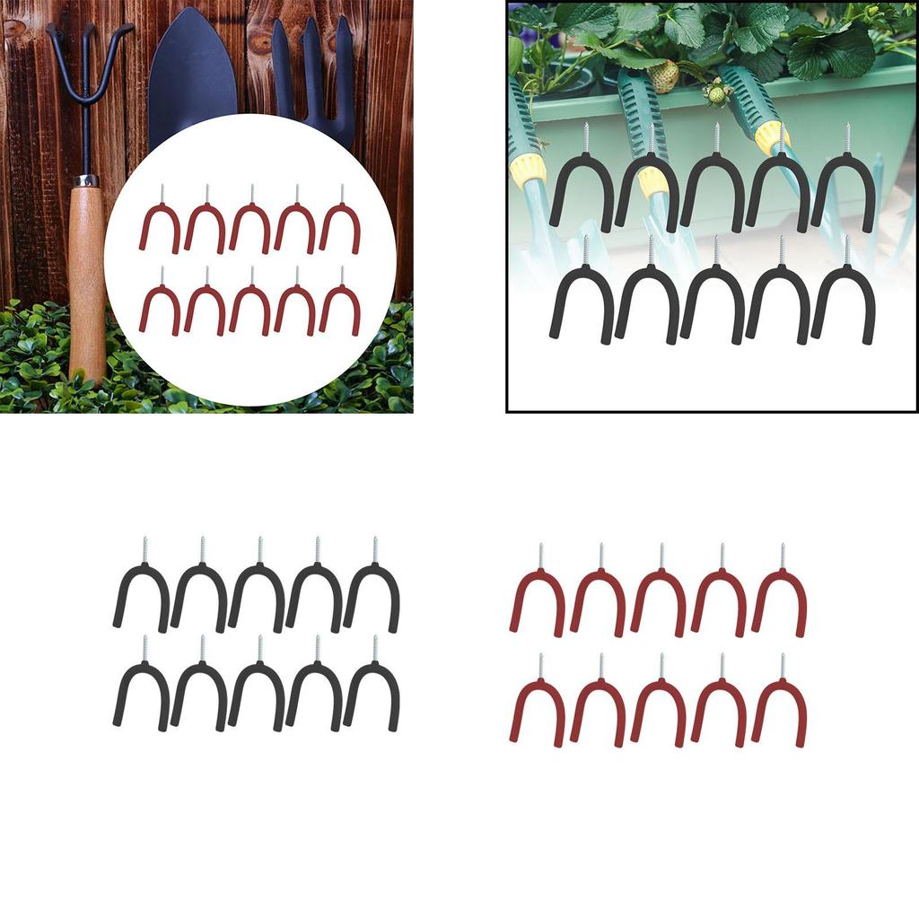 10Pcs Screw In U Hooks Garage Workshop Storage Hooks Wall Mounted for Rake Tennis Racket Equipment Utility Hooks Tool Holders