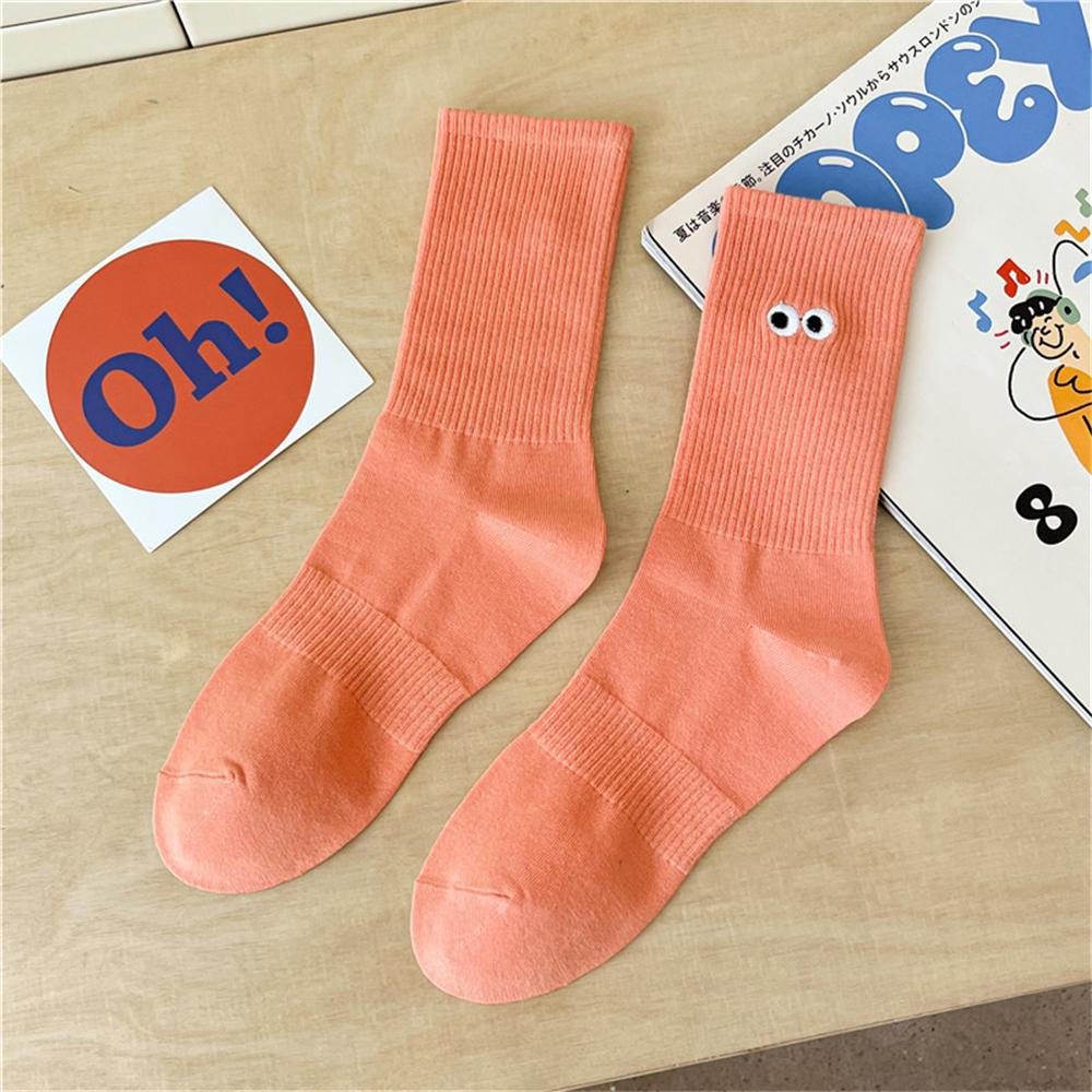 Nouvelles Chaussettes Mi-Tubes Brodées Yeux Grands pour Femmes Ins Tendance Colorées Dessin Animé Mignon Coton Doux Sport Sokken Dropship