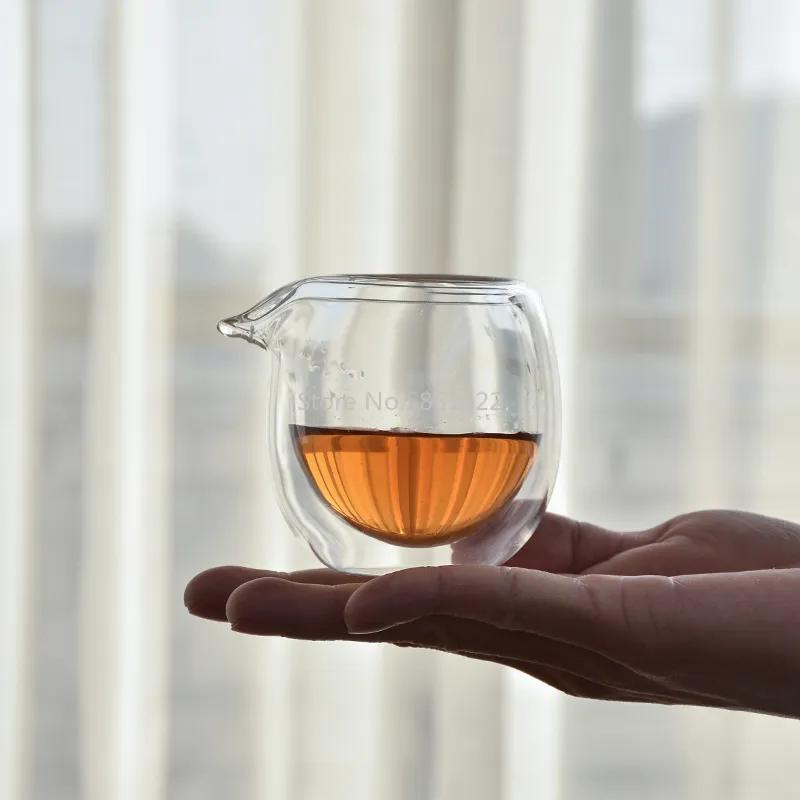 100ml/200ml Žáruvzdorná Čirá Dvouvrstvá Skleněná Čajová Konvička Gongdao Čajový Šálek Cha hai fair mug