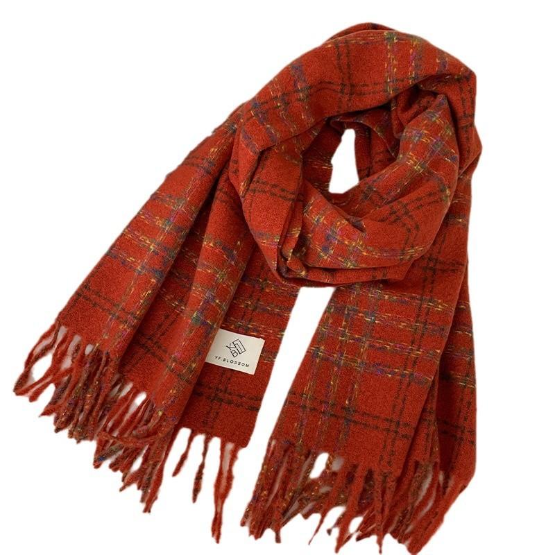 Beige High End Plaid Scarf for Women in Autumn and Winter Korean Atmosphere New Warm Shawl Student Scarf