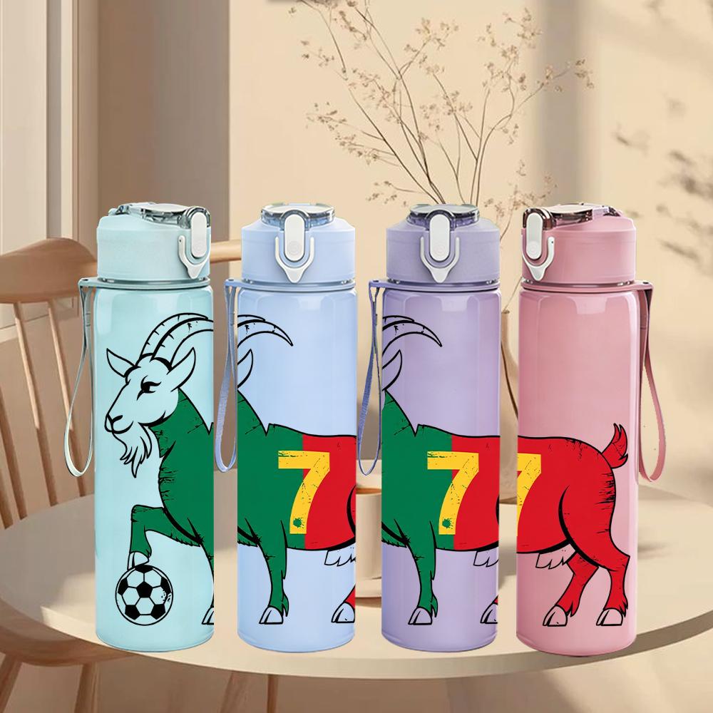 1PC Number Seven Goat Soccer Figure 750ml Color Plastic Water Bottle Leakproof Flip Straw Lid For Sports Office Home Use