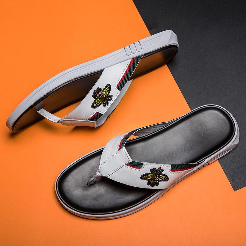 Plain version dynamic cool slippers men's summer toe flip-flops men's cowhide sandals men's shoes first layer beach shoes comfortable