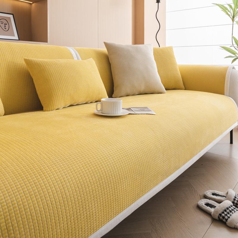 Corn Fleece Four Seasons Universal Sofa Cover Sofa Pad Solid Color Plaid Sofa Mat for Living Room Non-Slip L Shaped Couch Cushion