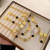 European and American Retro Gold Coin Earrings, Personalized Long Tassel Exaggerated Long Temperament Earrings Necklace Women's Sweater Chain
