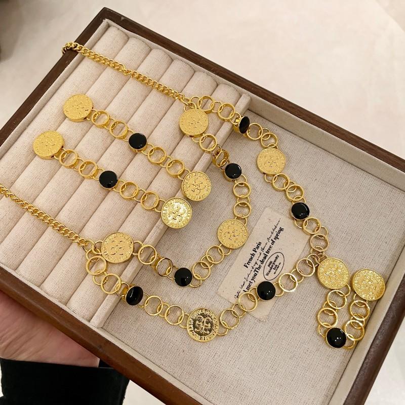 European and American Retro Gold Coin Earrings, Personalized Long Tassel Exaggerated Long Temperament Earrings Necklace Women's Sweater Chain