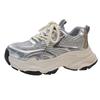 Fried Street Platform Dad Shoes Women's Height Increase Versatile Casual Shoes New Spring and Autumn Breathable Silver Sneakers