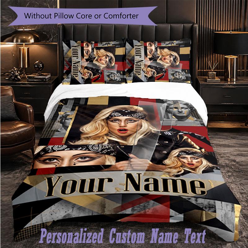 Personalized 3Pcs Bedding SetLady Gaga Custom Text Duvet Cover Pillowcase Set Bedroom Gift
