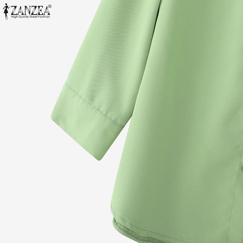ZANZEA Women Casual Round Neck Solid Color Loose 3/4 Sleeve Blouse