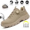 Men's Steel-Toed Safety Shoes With Anti-Crush, Anti-Puncture And Anti-Slip Soles, Fashionable Button Industrial Work Shoes