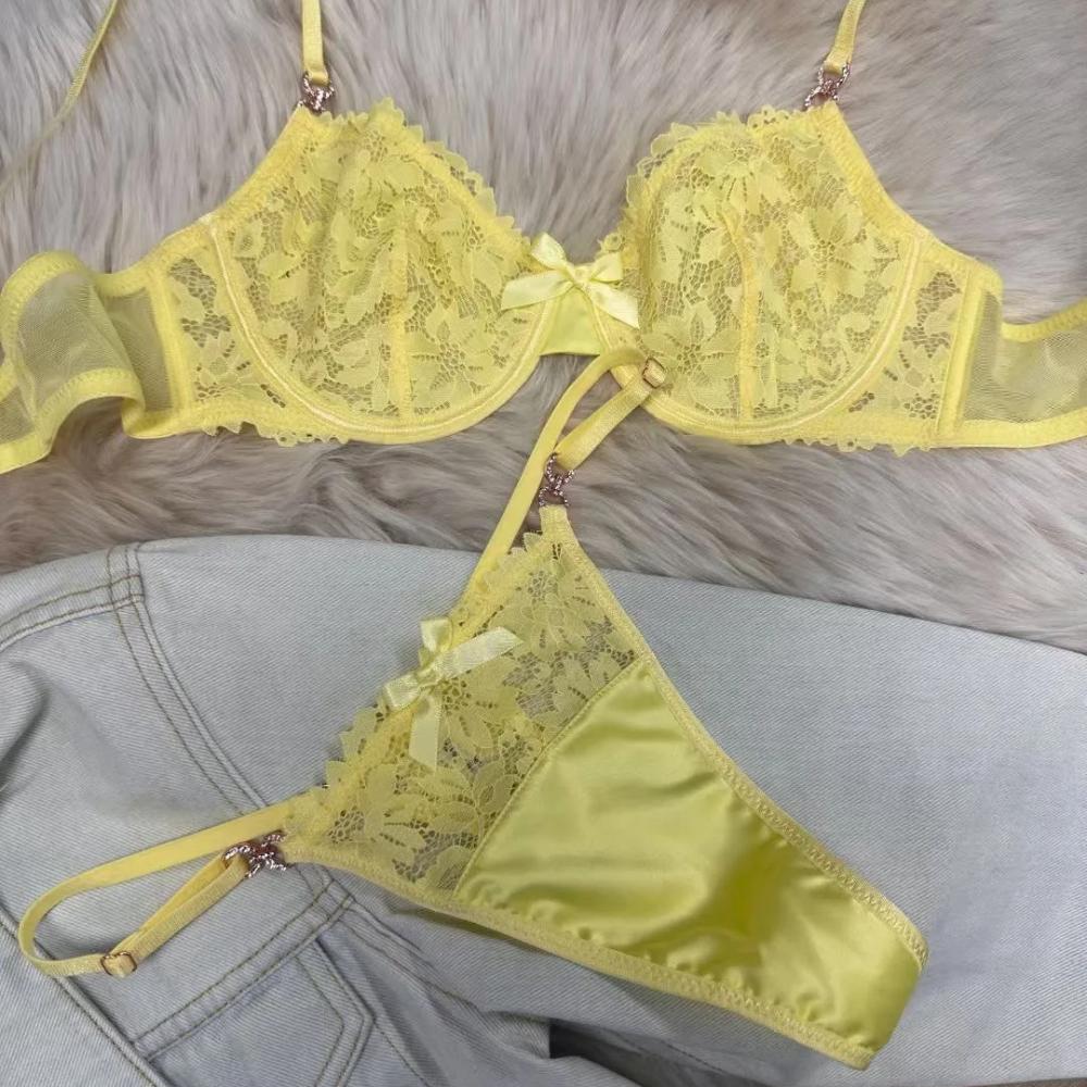 Set de lenjerie de corp sexy pentru femei, franțuzesc, ultra subțire, respirabil, din dantelă, broderie, cu strasuri de lux, set de sutien și tanga