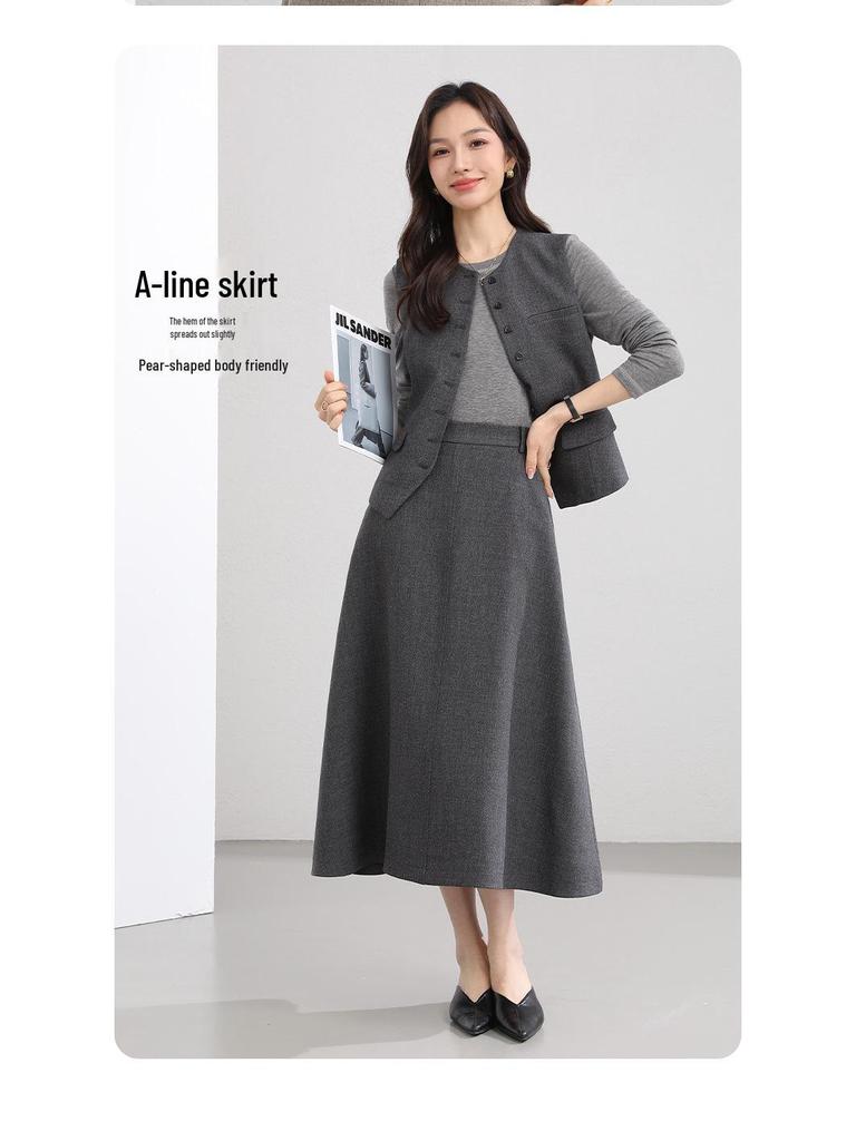 Yi Fei Elegant Two-Piece Set: Flowy Hem Skirt & High-Waisted Slimming Vest