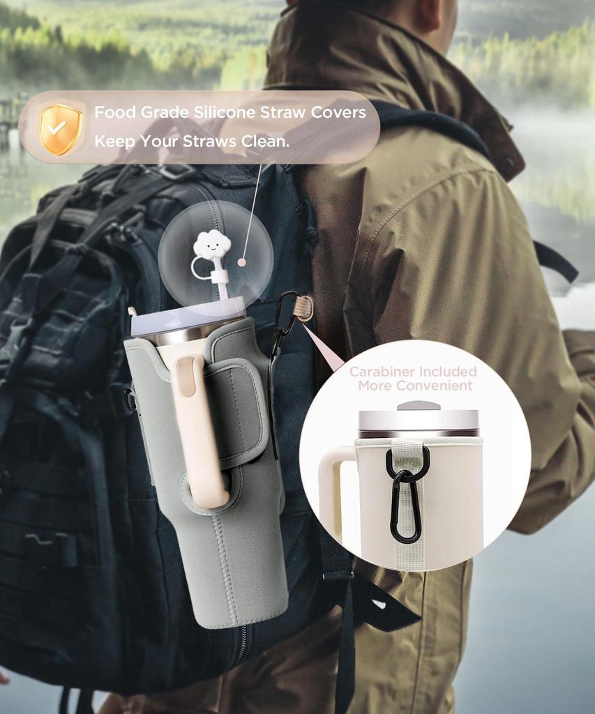 Insulated Ice Cup Holder with Cell Phone Pocket - Fits 30/40oz Neoprene Water Bottles