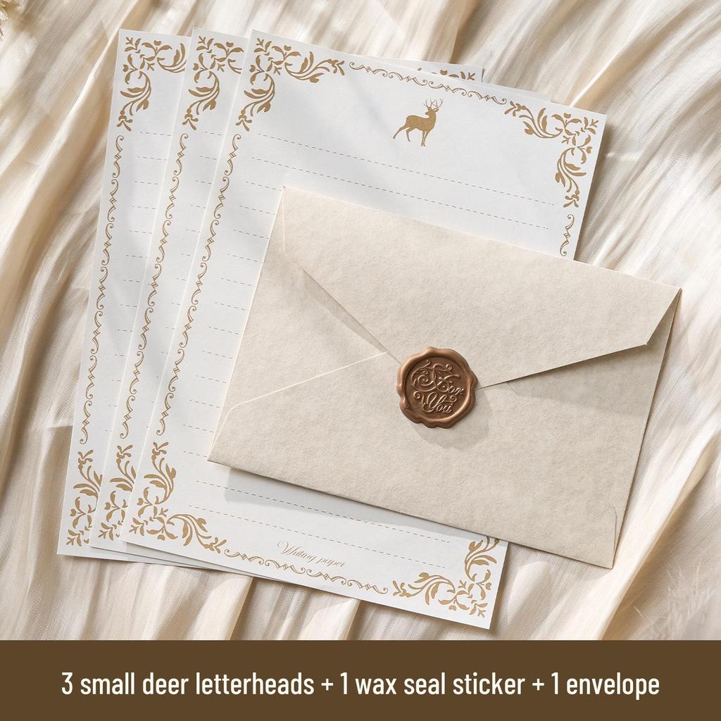 Romantic Retro Nostalgic Sheepskin Texture Stationery Set with Wax Seal Stamp for Artistic Love Letters and Invitations
