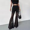 Pantaloni evazați sexy din dantelă pentru doamne cu țesătură plasă, Pantaloni lungi transparenți Hot Chick