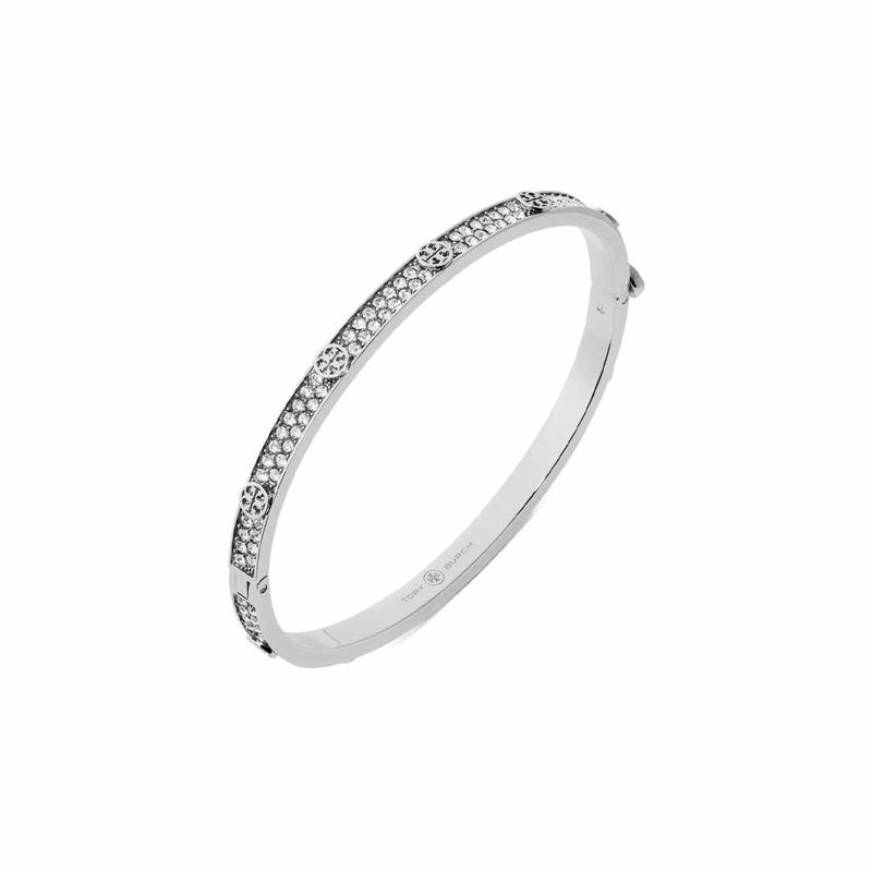 TORY BURCH Inlay decoration stainless steel crystal bracelet women's silver 153686-042-Silver M