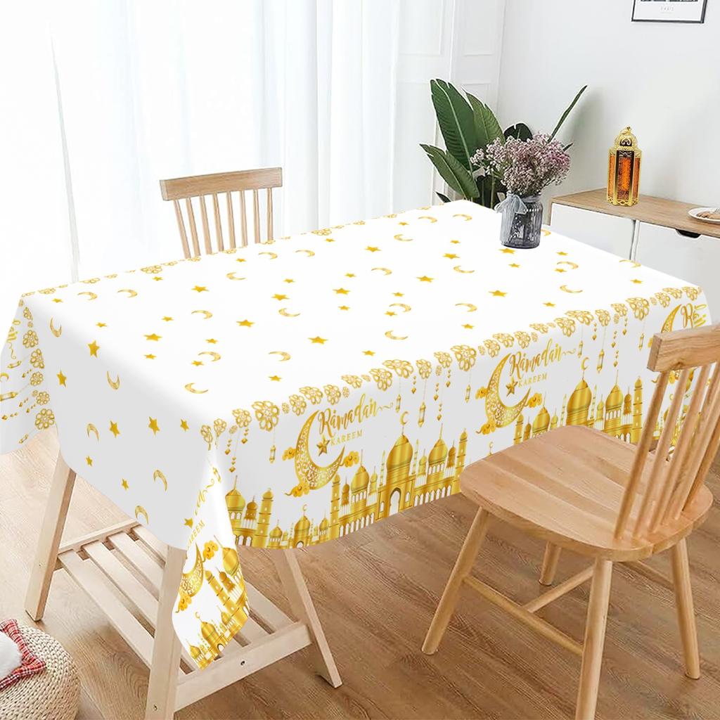 Eid Mubarak Tablecloth Plastic Castle Table Cover for Home 2026 Islamic Muslim Party Decor Ramadan Decorations Eid Al Adha Gifts