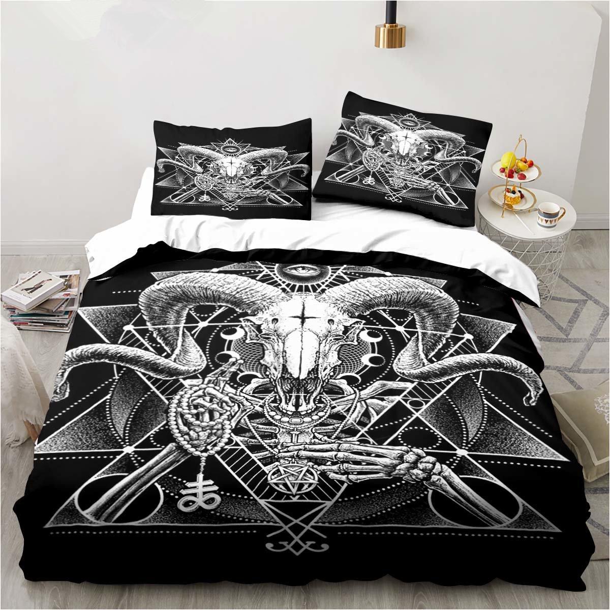 

Бафомет Сатана Демон Зло Комплект пододеяльника Ужас Злой Монстр Постельное белье Полный Кинг-сайз Покрывало Рождественский Подарок Навидад EU single(135x200cm)