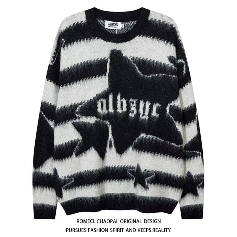 Pull Tricoté Oversize Hommes Femmes Hiver Chaud Coupe Ample Col Rond Manches Longues Pull avec Détail torsadé