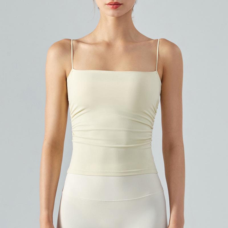 

Плиссированный жилет для йоги: Женский летний топ для бега и фитнеса, ударопрочный, на бретелях Large