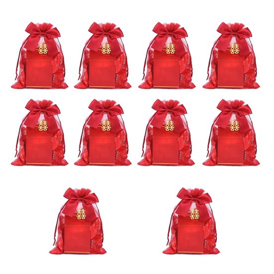 10 Buc Pungă pentru Mărturii de Nuntă Detaliată Ușor de Transportat Muncă Meticuloasă Pungă Cadou cu Șnur Roșu Chinezesc pentru Magazin