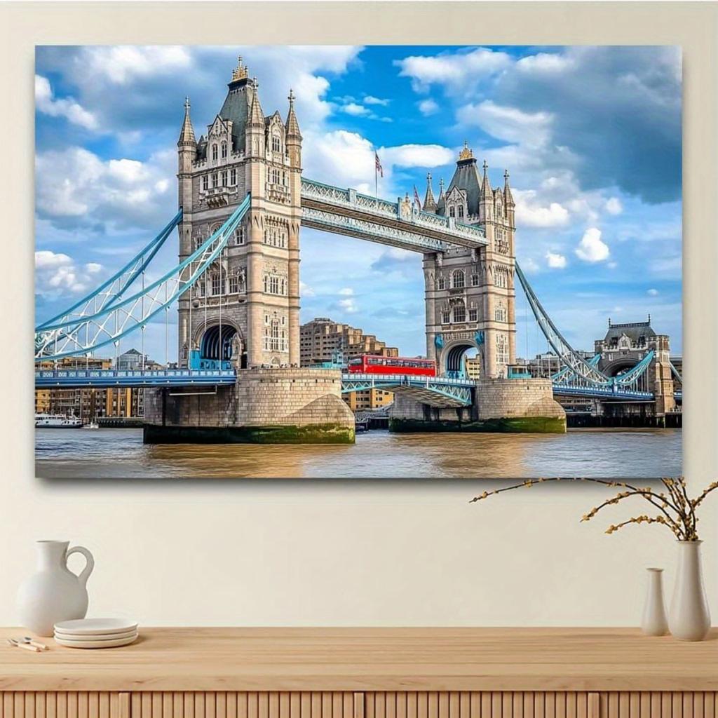 Tessuto di sfondo con paesaggio urbano del Tower Bridge di Londra, superficie piana 2D, 1 pezzo, adatto per striscioni da festa ed eventi