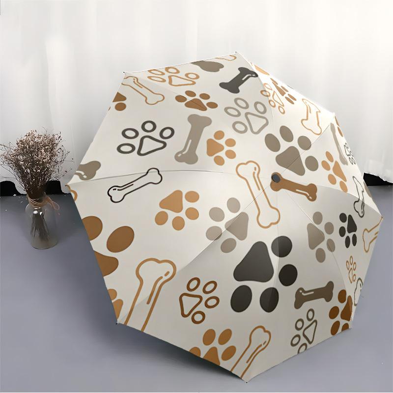 1 Stück Pfotenabdruck Knochen Automatischer Öffnungs-/Schließschirm mit Ein-Knopf-Bedienung, Winddichtes Design Leichter Tragbarer Schirm für Damen & Herren6098