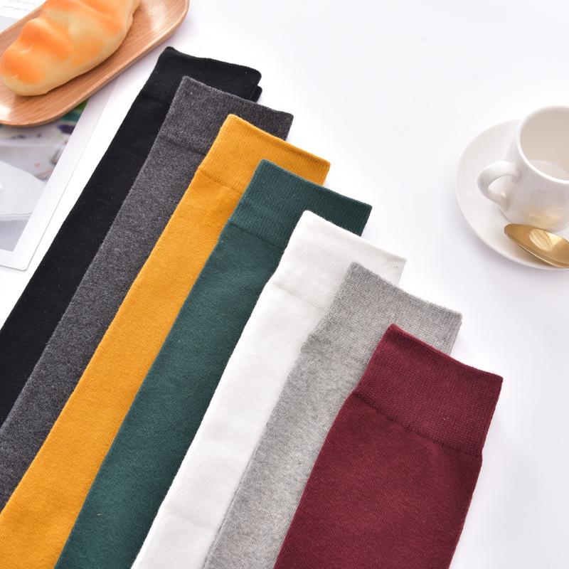 Bomull Vår Høst Dame Kne Høy Soild Farge Sokker Dame Jente Skole Fest Gatedans Vinter Kne Varm sokk For Dame