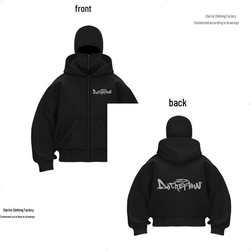 

Городская черная толстовка с капюшоном на молнии и балаклавой XXL