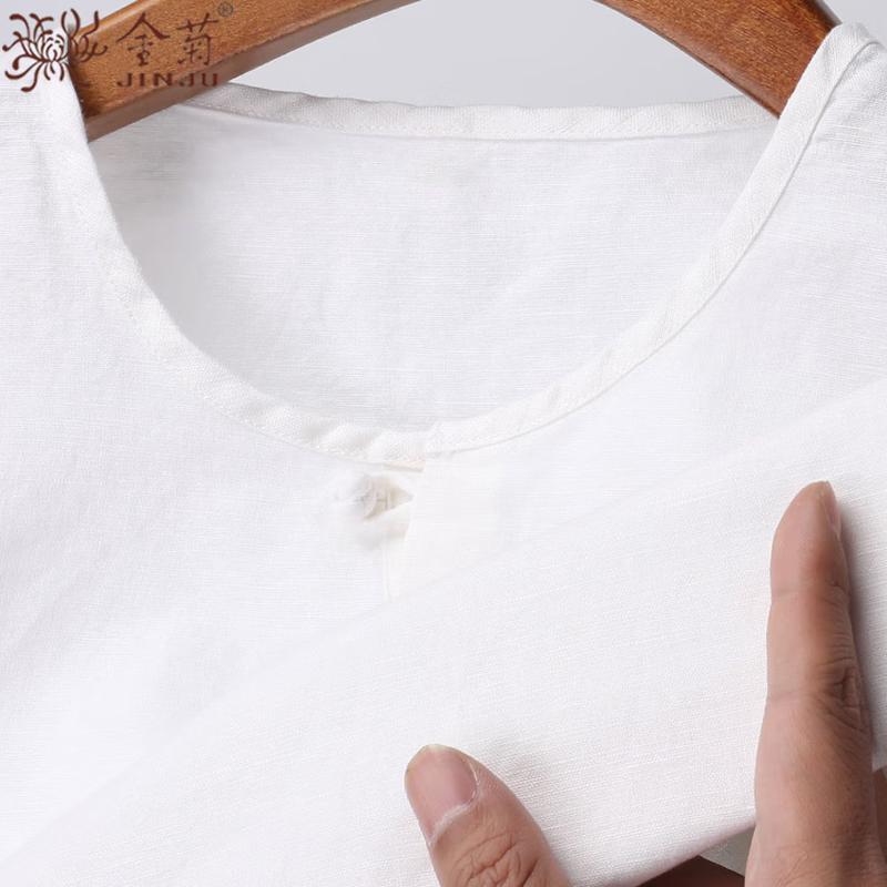 Men's Summer Cotton Linen Blend Round Neck T-Shirt