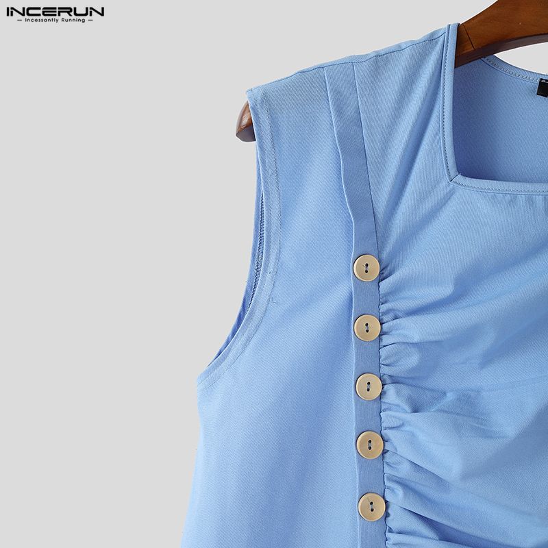 INCERUN Men Sleeveless Irregular Casual Fitted Tank Tops Undershirts